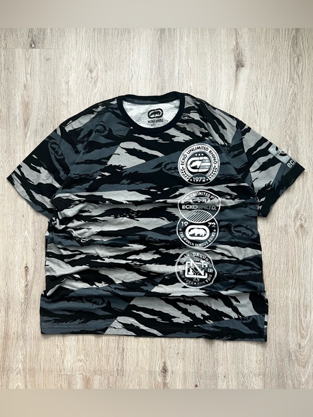 Vintage Y2K Ecko Unltd Grey Camo Embroidered Graphic Logo T Shirt Mens XL Baggy